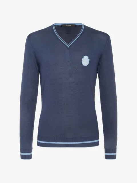 Billionaire embroidered crest V-neck sweater