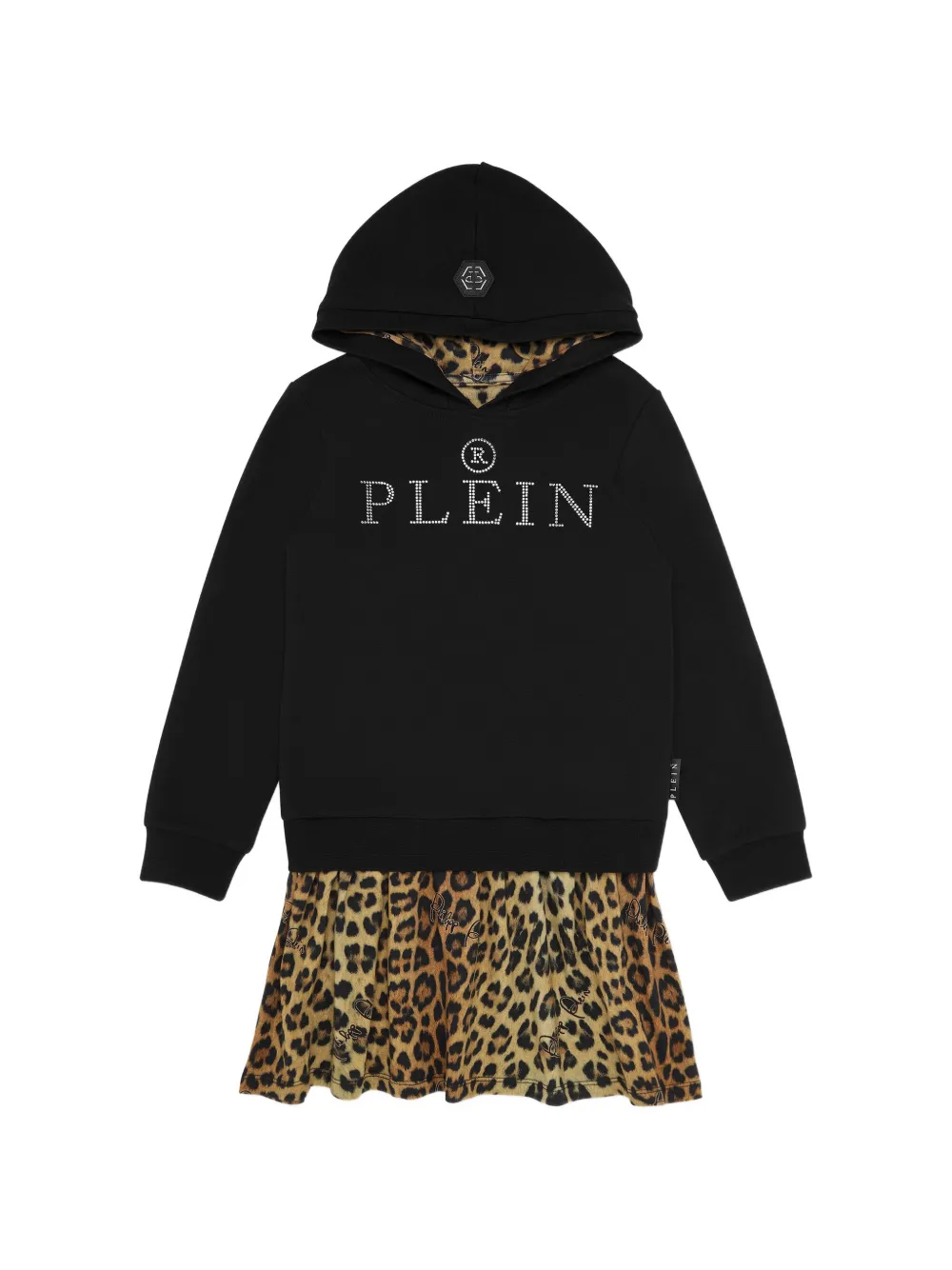 Philipp Plein Junior hooded leopard-print dress - Black