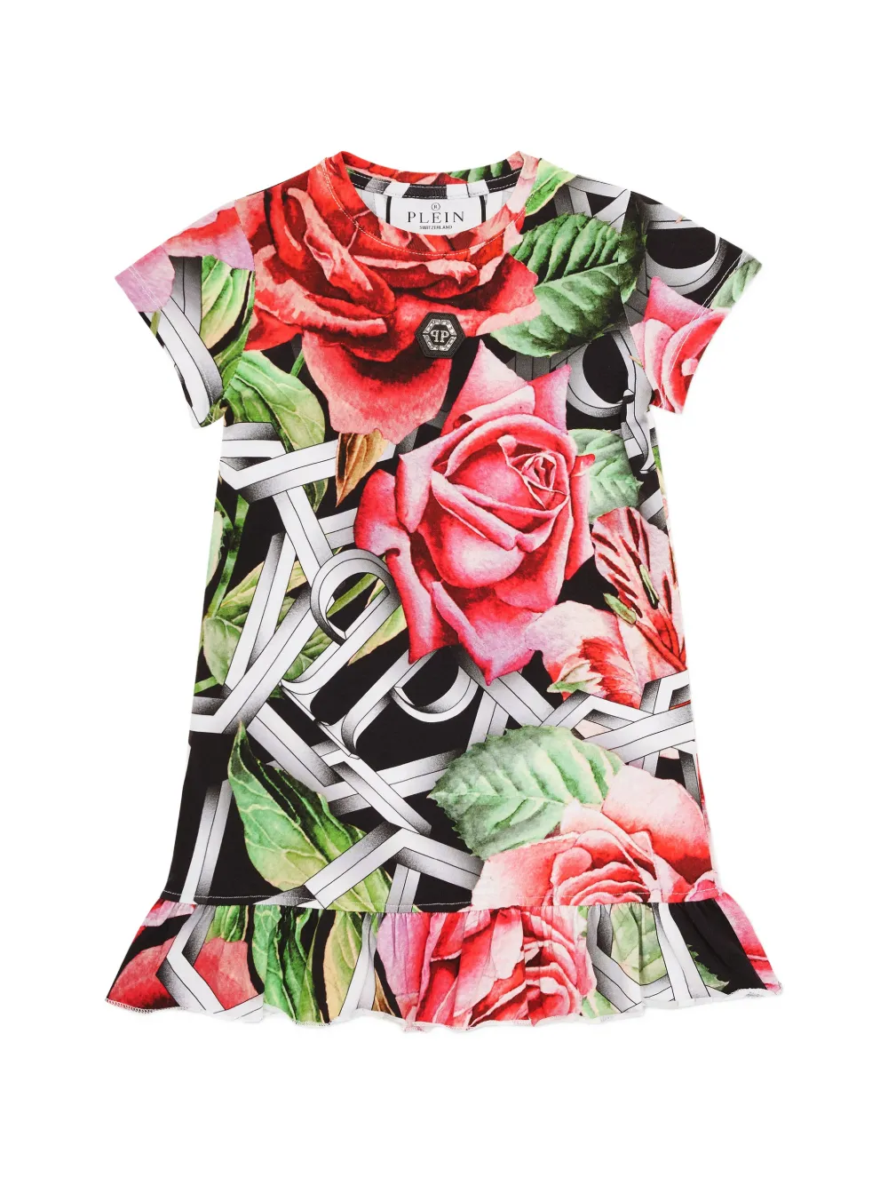 Philipp Plein Junior roses ruffle dress - Nero