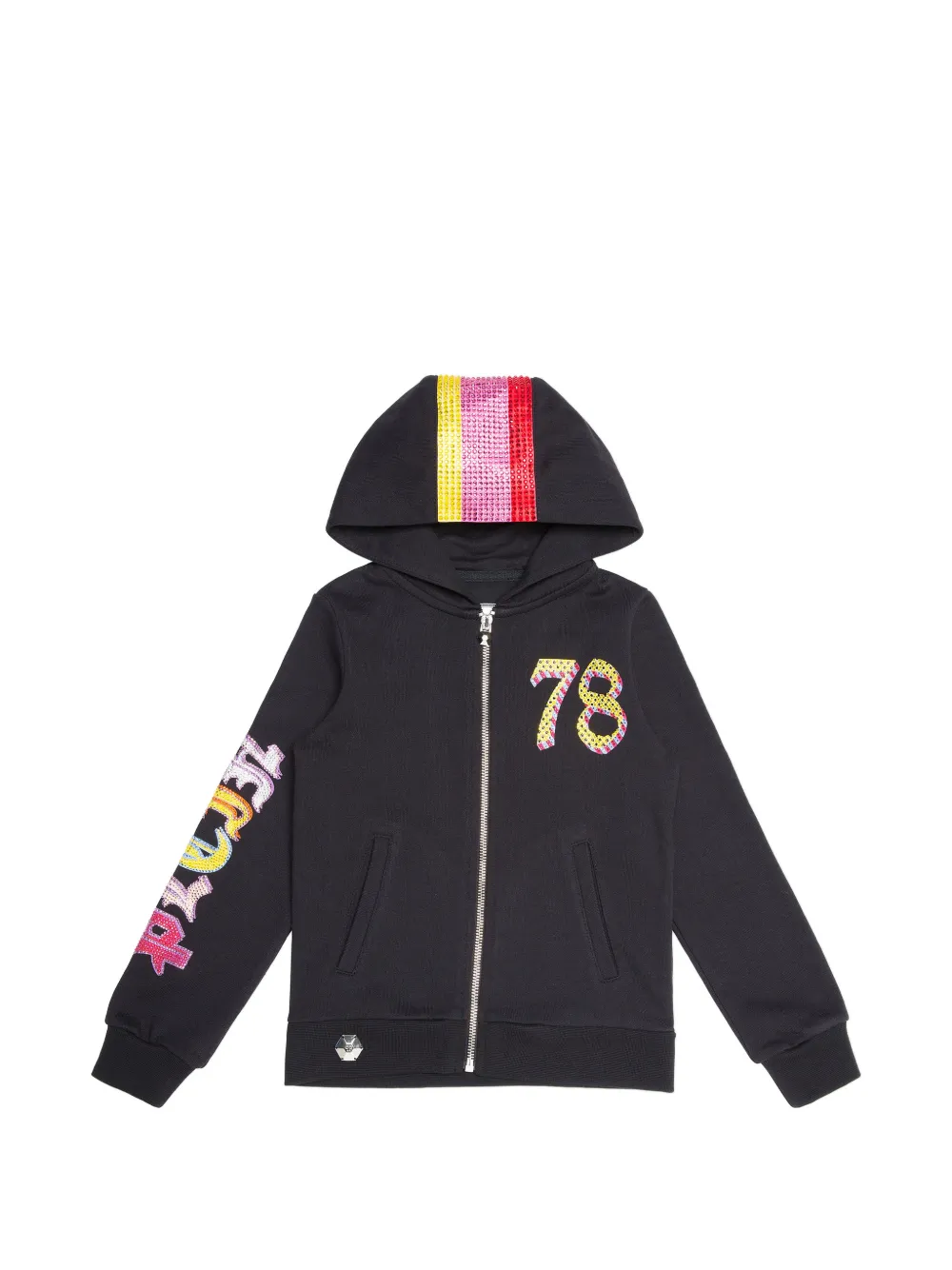 Philipp Plein Junior rhinestone-embellished zip-up hoodie - Nero