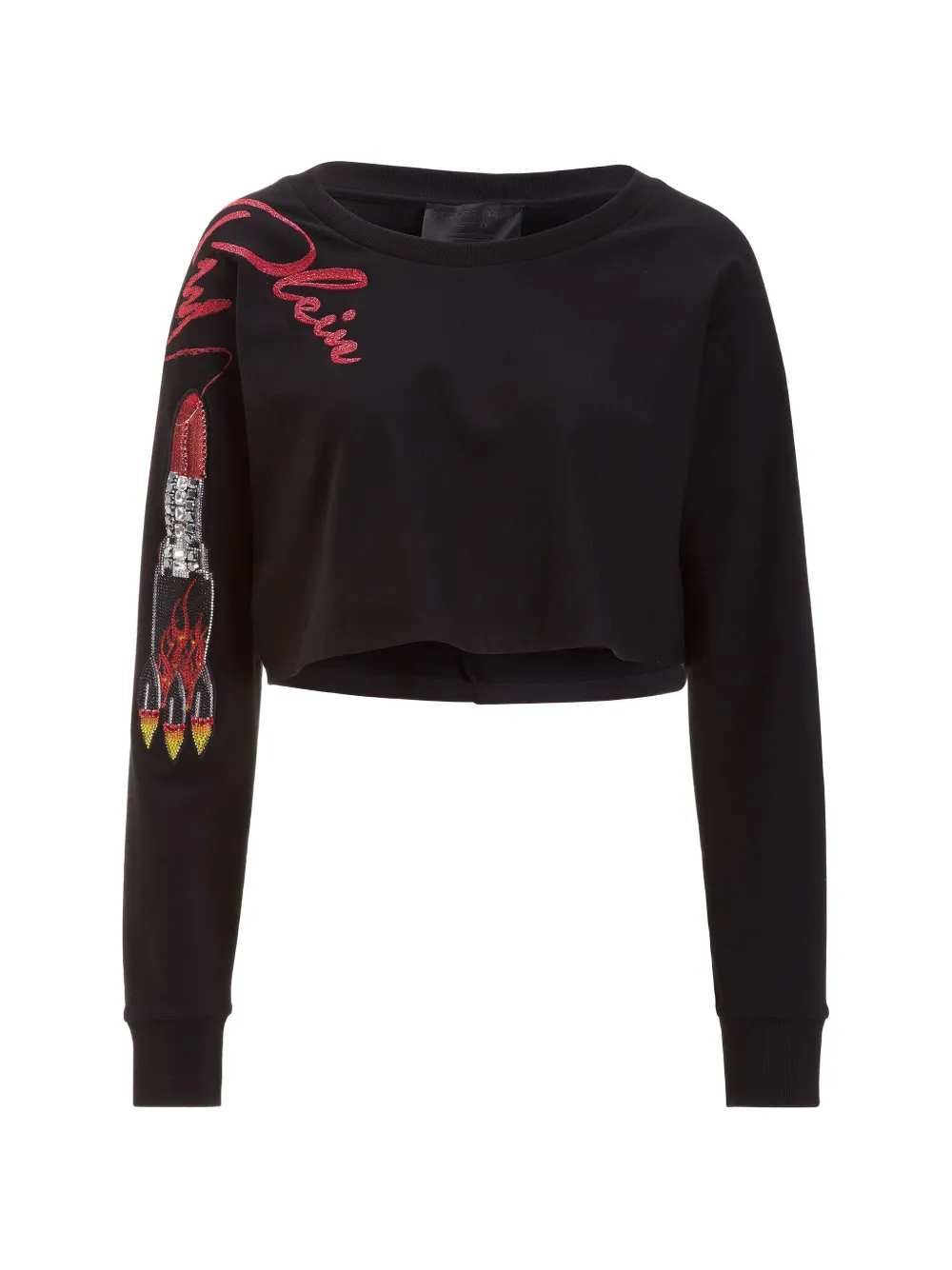 Philipp Plein Mambo long-sleeved lettering crop T-shirt - Schwarz