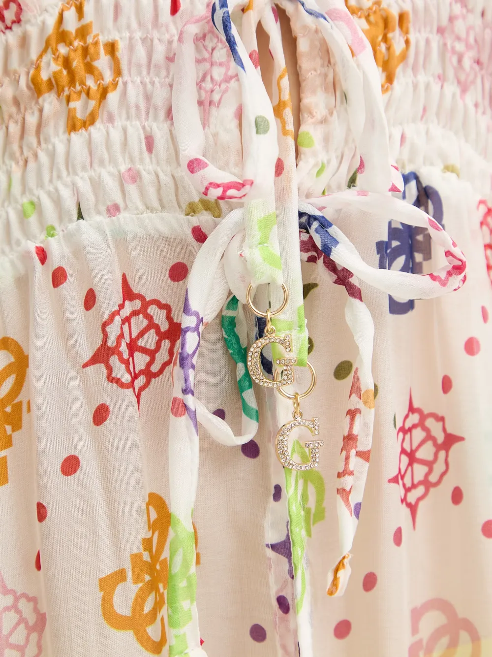 GUESS USA Kimono met monogramprint en gesmockte taille Wit