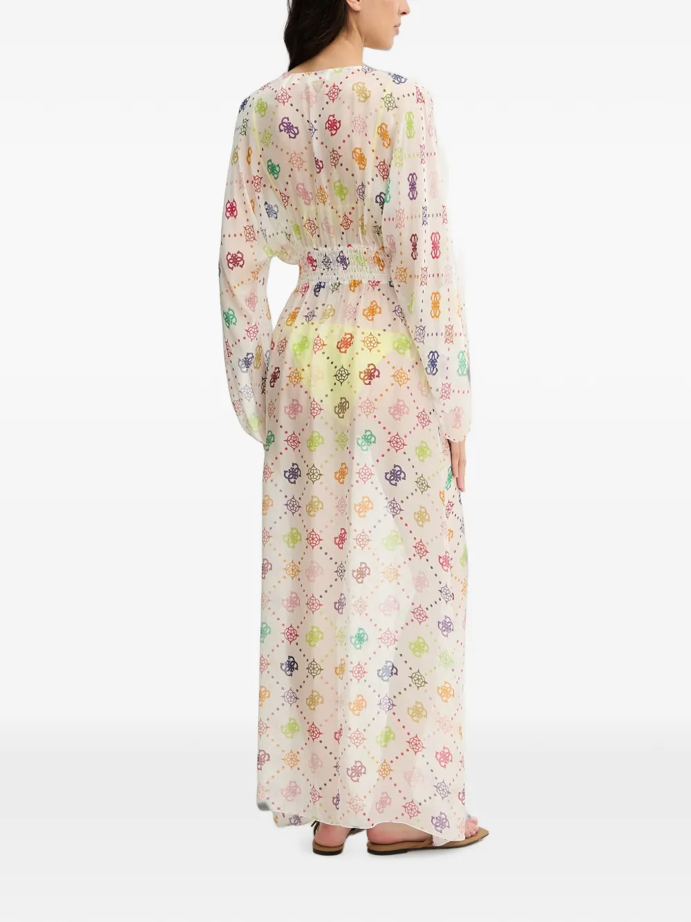 GUESS USA Kimono met monogramprint en gesmockte taille Wit