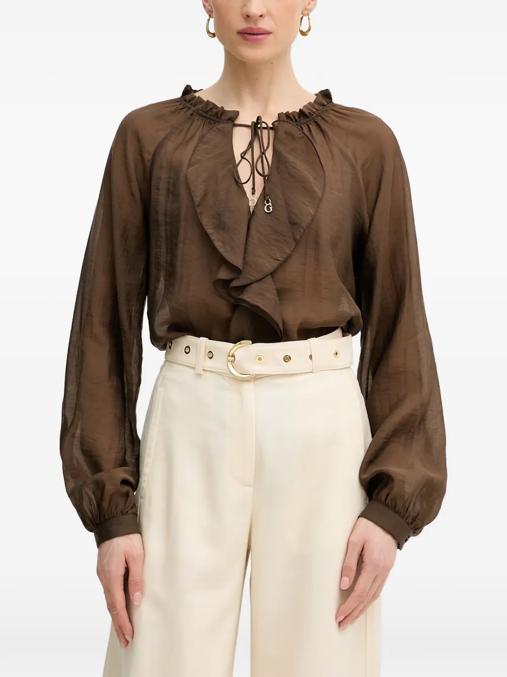 GUESS USA ruffled tie-fastening blouse - Marrone