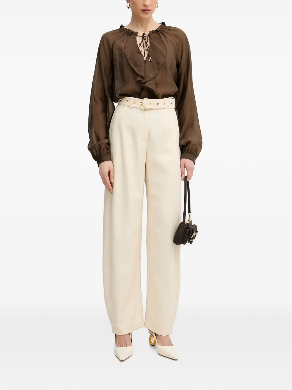 GUESS USA Blouse met ruches Bruin
