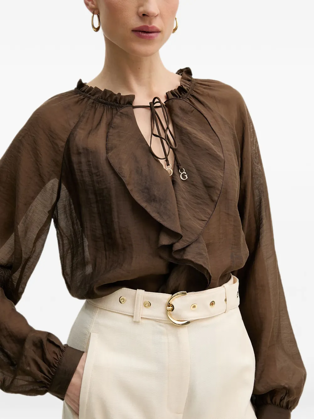GUESS USA Blouse met ruches Bruin