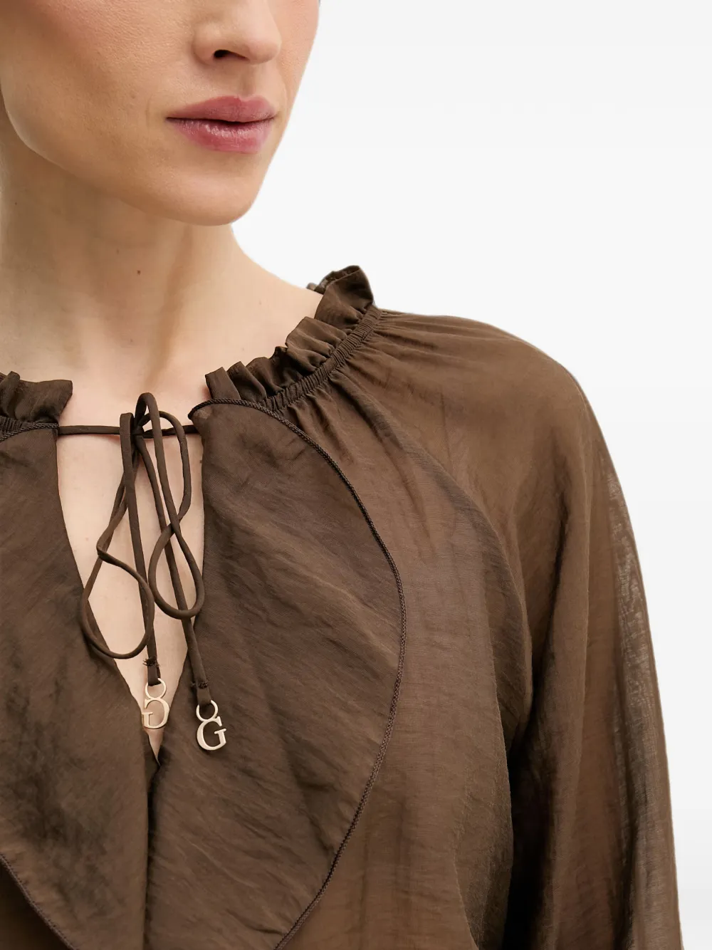 GUESS USA Blouse met ruches Bruin