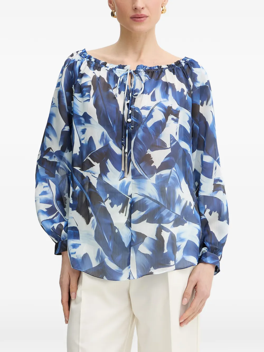 GUESS USA leaf-print ruffled blouse - Blu