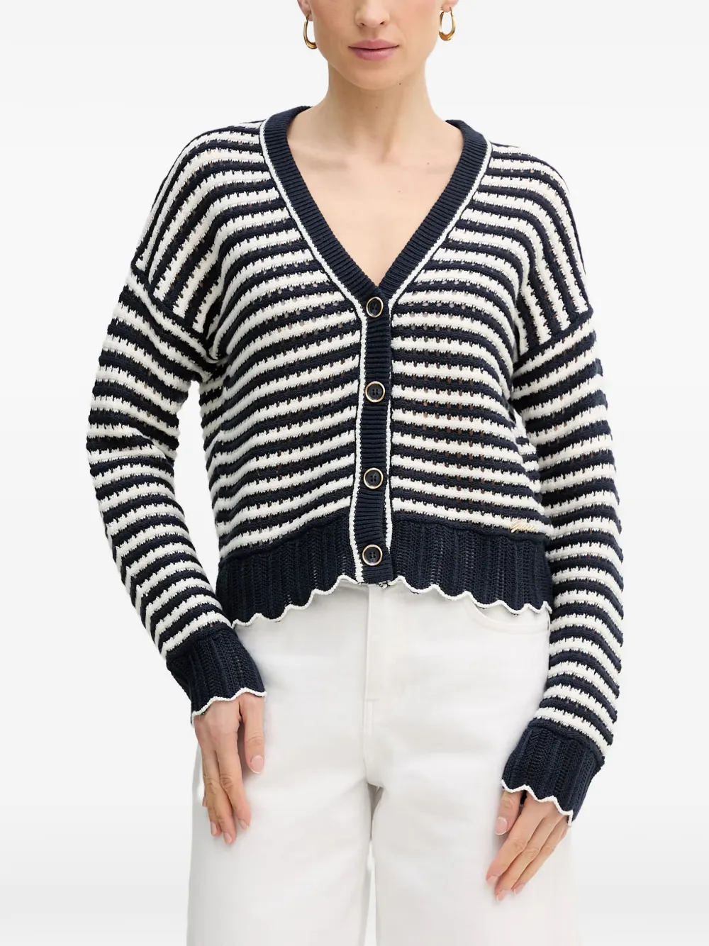 GUESS USA striped scalloped-hem cardigan - Blu