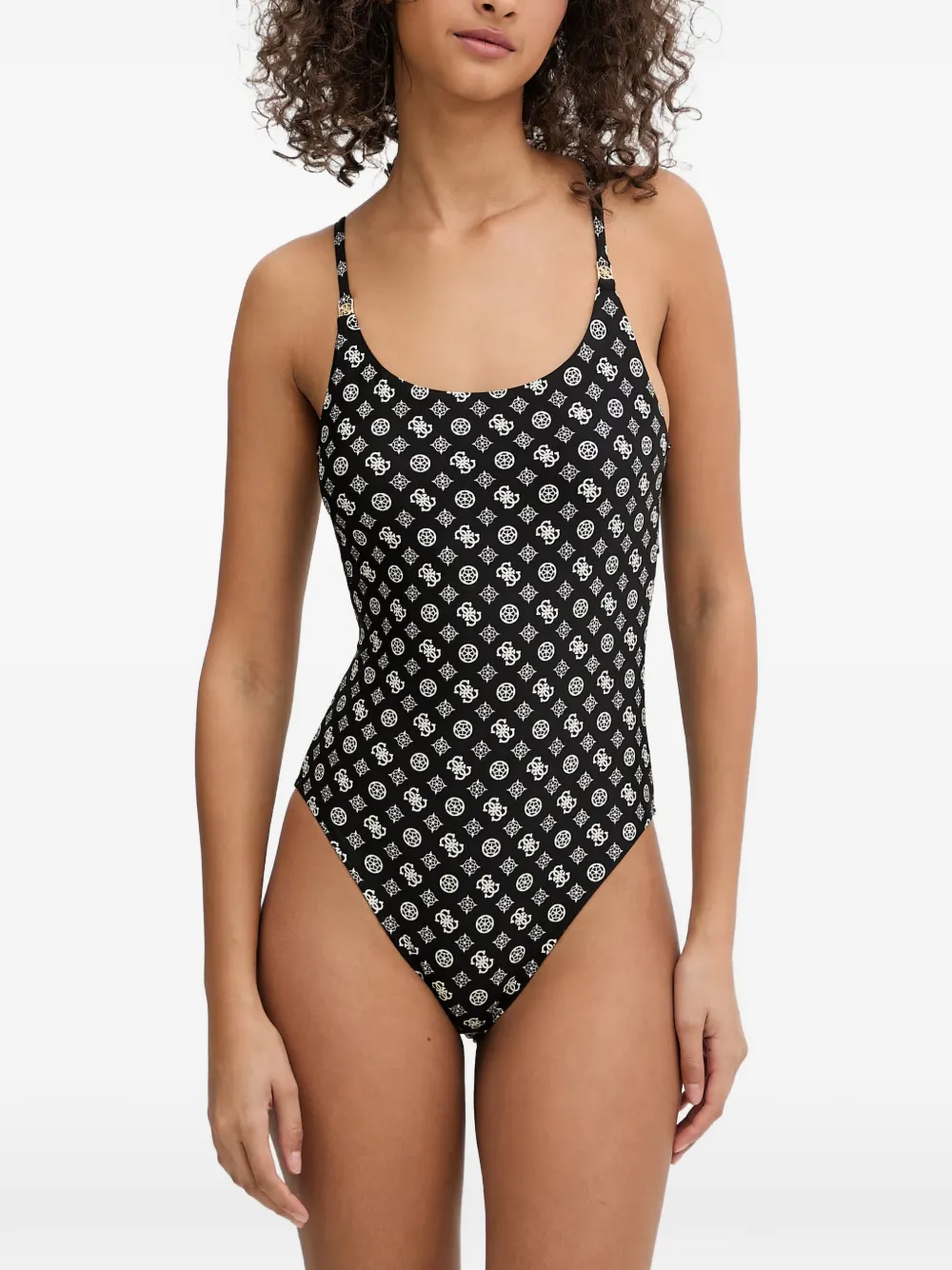 GUESS USA logo-print cutout swimsuit - Schwarz