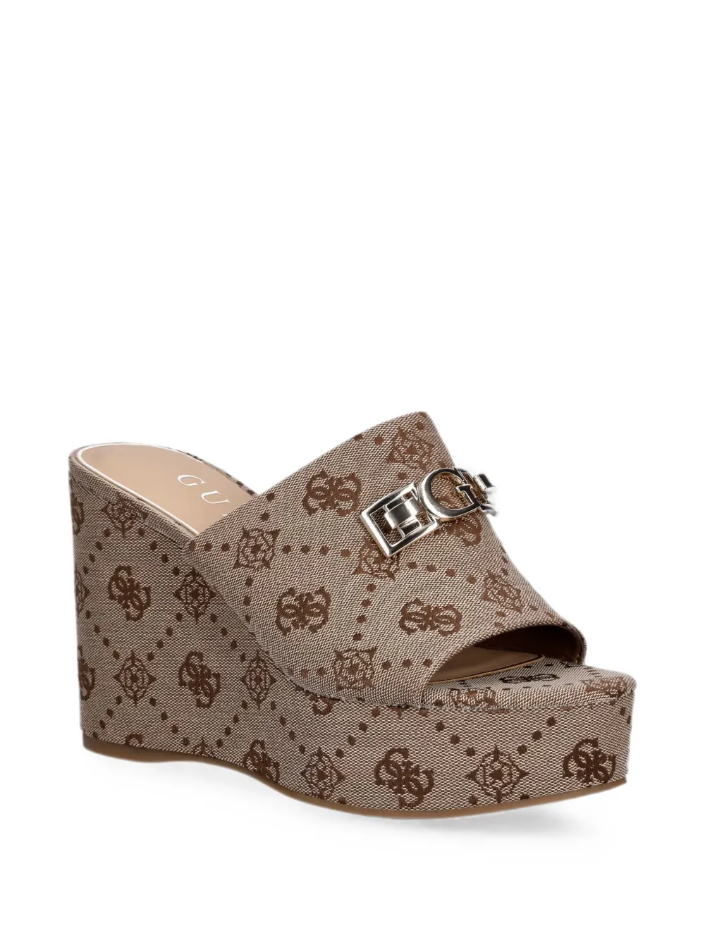 GUESS USA Evenza logo-pattern wedge sandals Beige