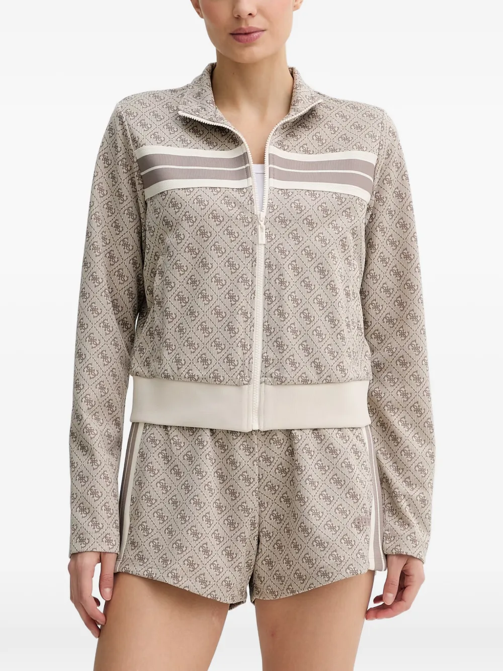 GUESS USA monogram-print zip-up sweatshirt - Toni neutri