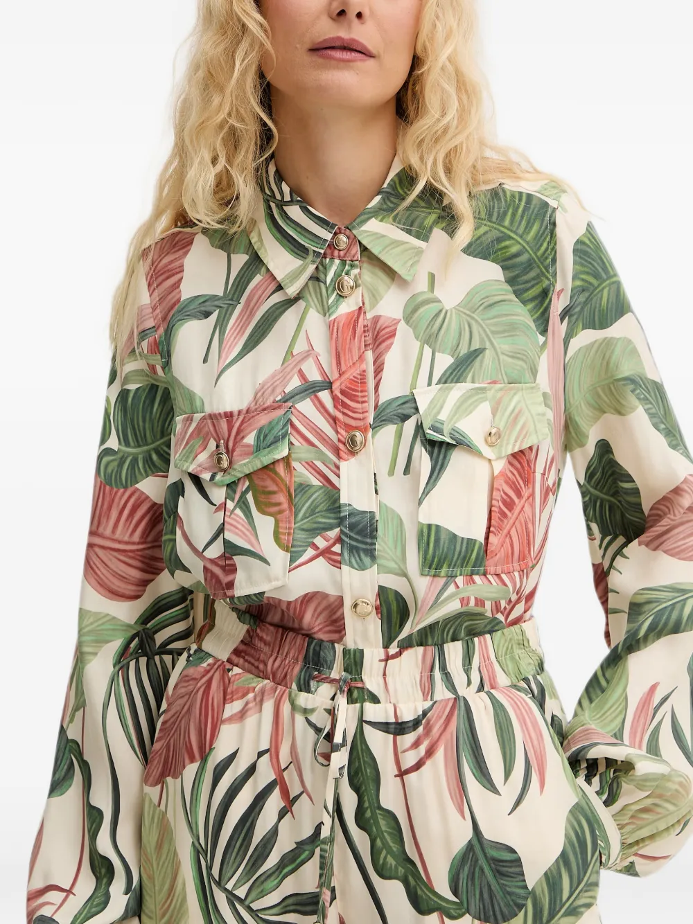 GUESS USA Blouse met tropische print Beige