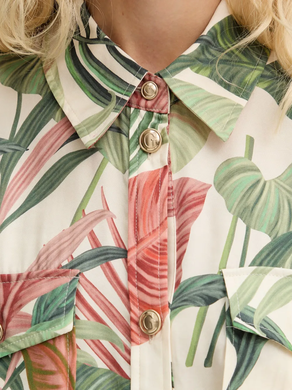 GUESS USA Blouse met tropische print Beige