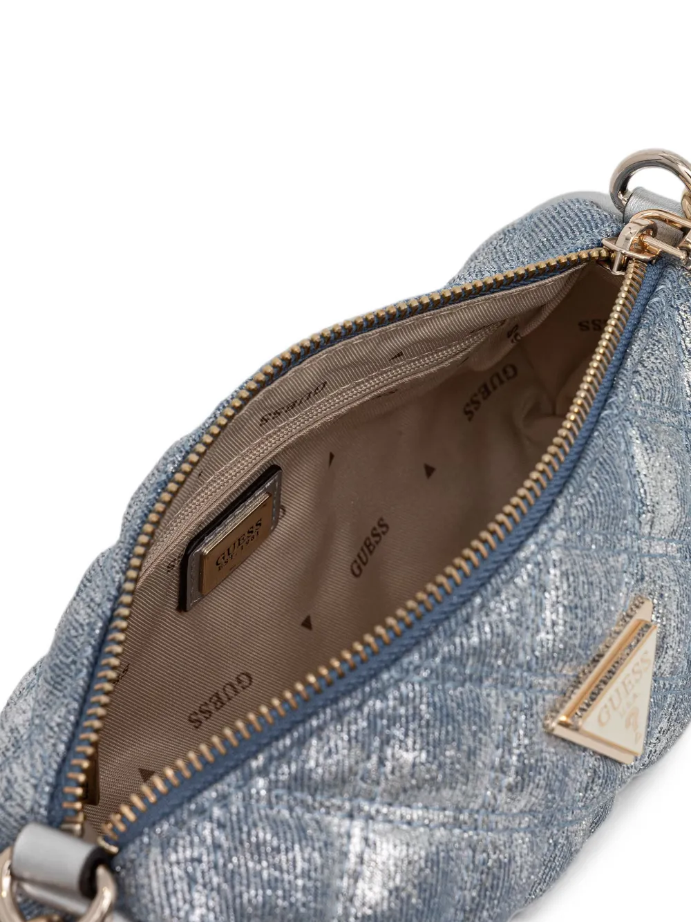 GUESS USA Giully gewatteerde schoudertas met metallic-effect Blauw