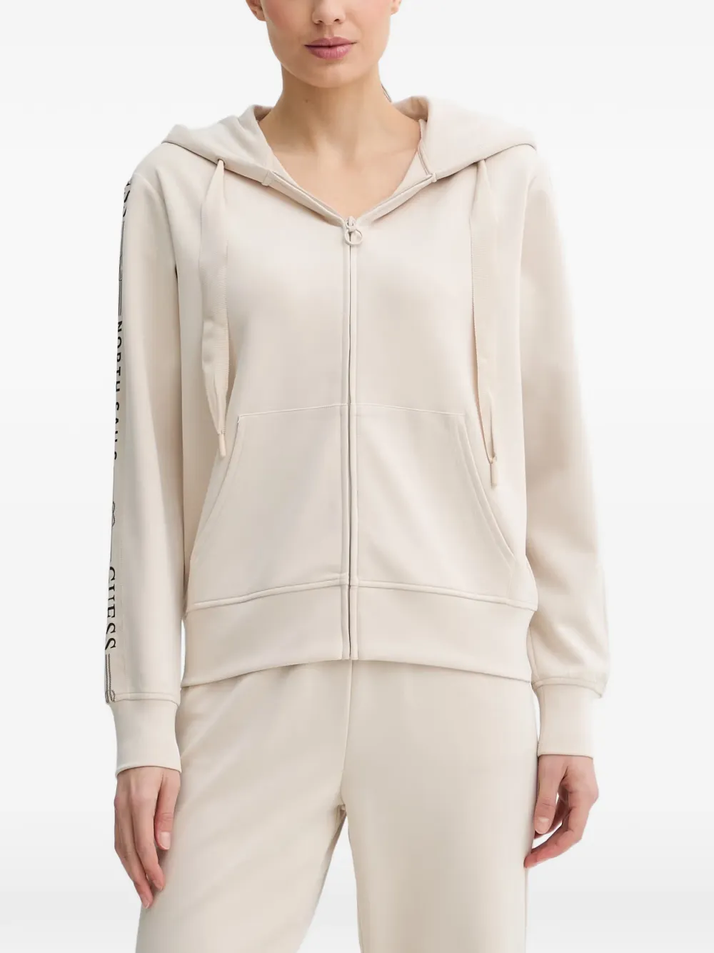 GUESS USA logo-tape zip-up hoodie - Toni neutri