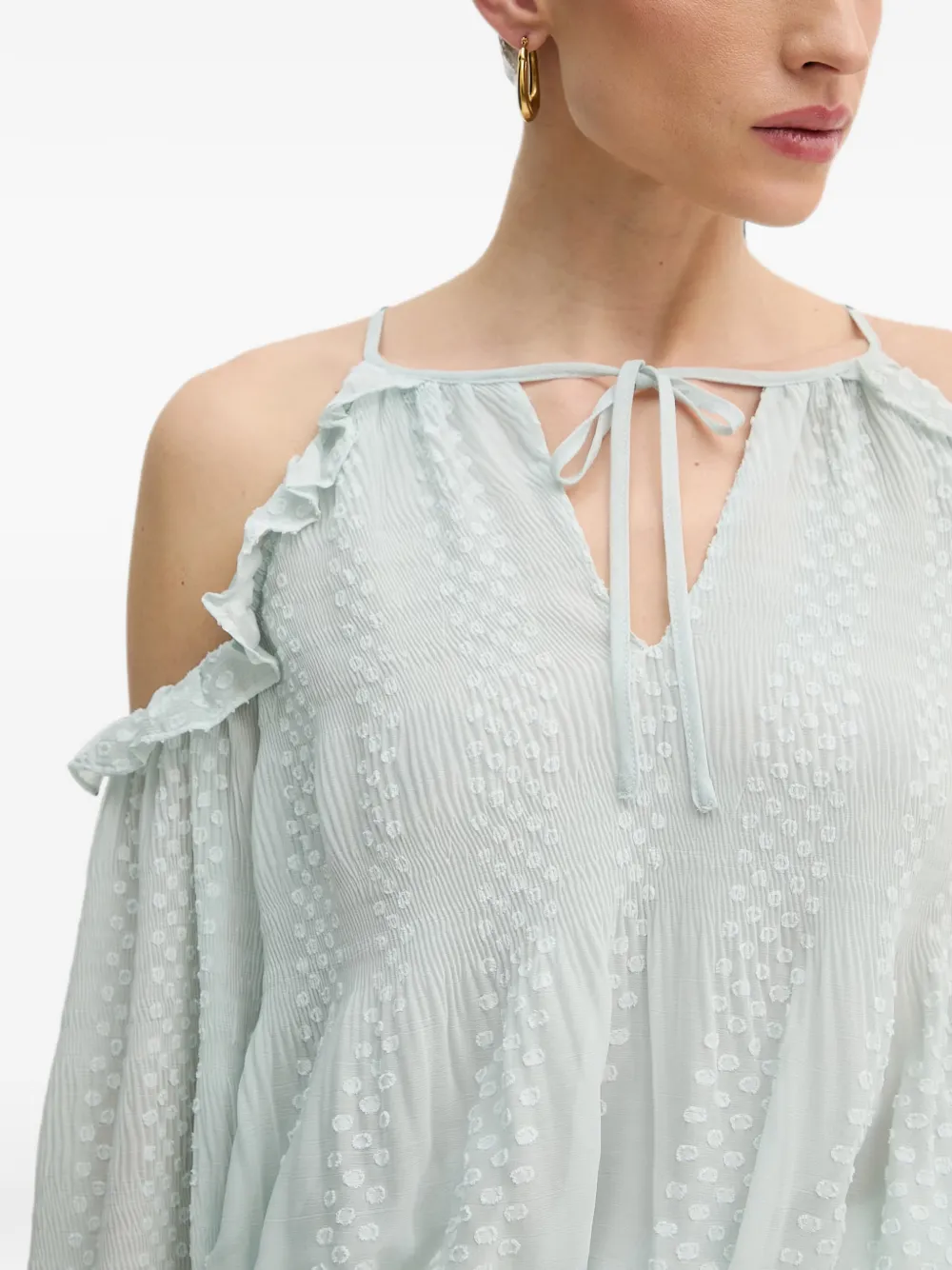 GUESS USA Blouse met open schouders en ruches Blauw