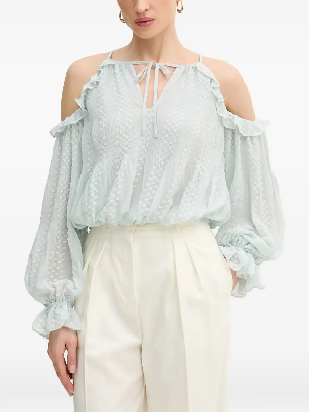 GUESS USA ruffled cold-shoulder blouse - Blu