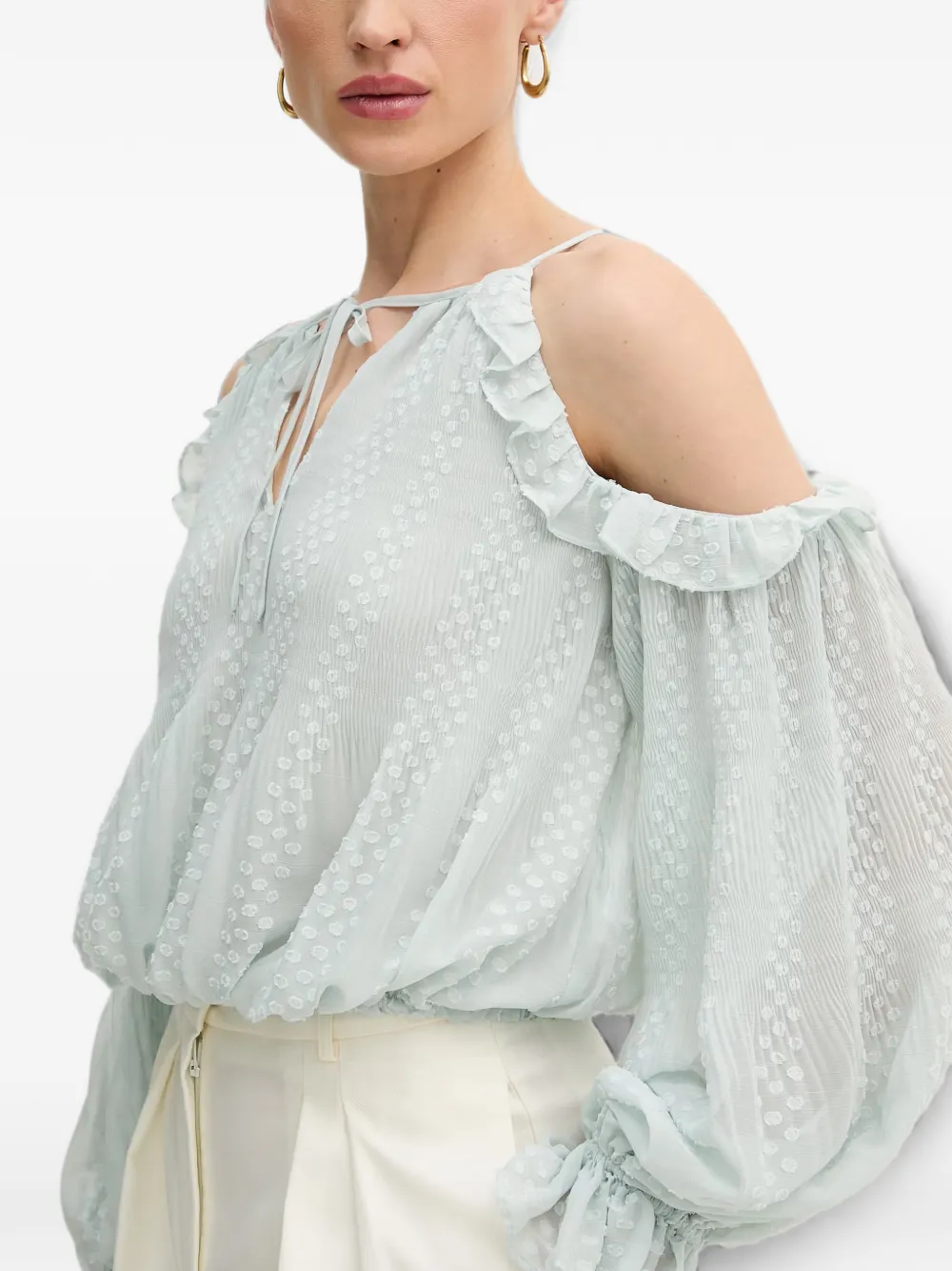 GUESS USA Blouse met open schouders en ruches Blauw