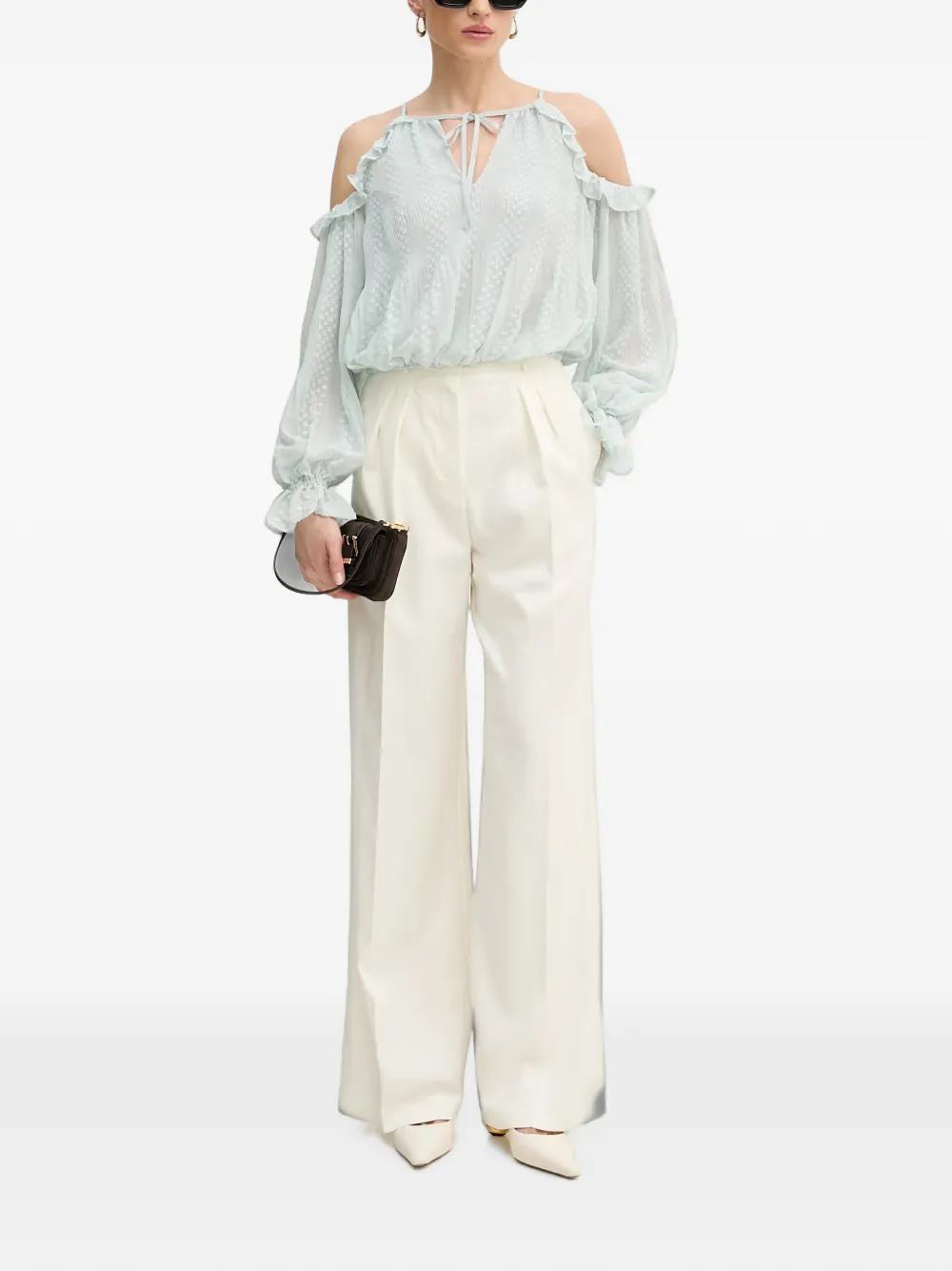 GUESS USA Blouse met open schouders en ruches Blauw