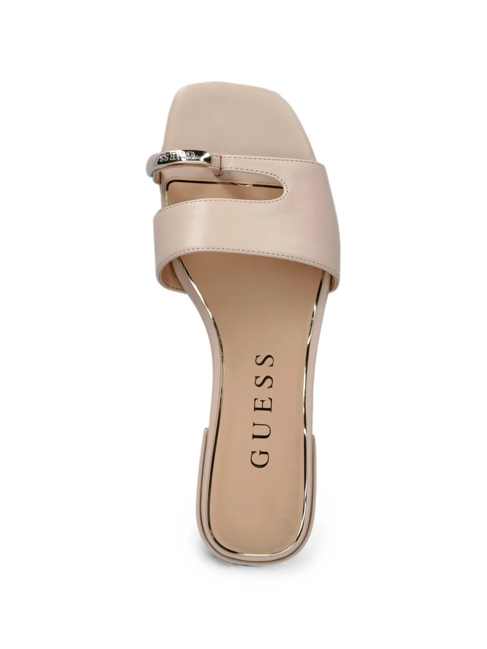 GUESS USA Tablita sandalen met logoplakkaat en teenbandje Beige