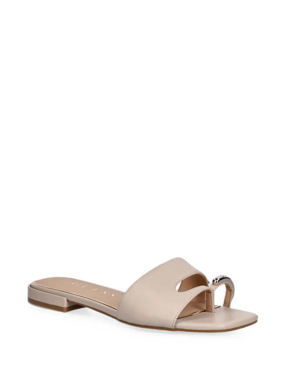 GUESS USA Tablita sandalen met logoplakkaat en teenbandje Beige