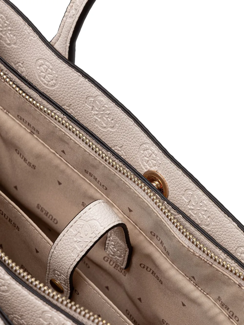 GUESS USA Anise shopper met logo-reliëf en bedel Beige