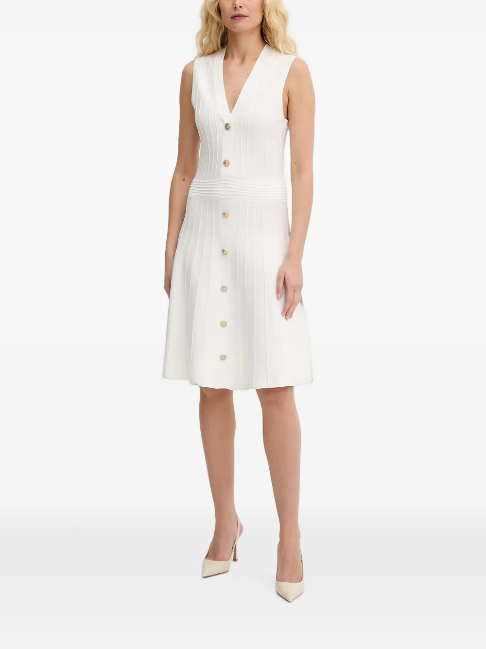 GUESS USA Ribgebreide button-down midi-jurk Wit