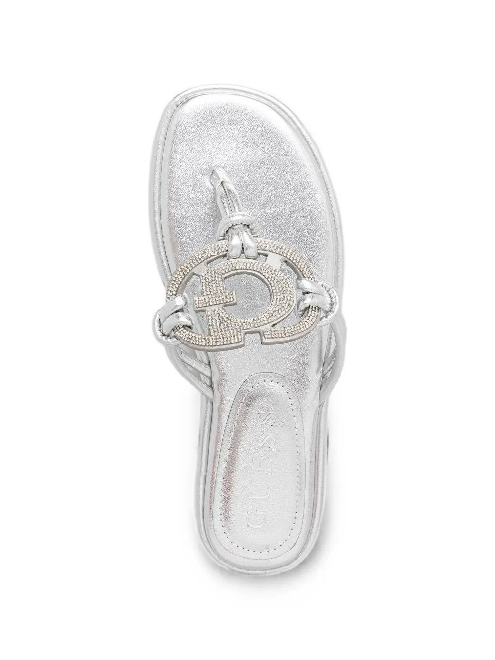 GUESS USA Teenslippers verfraaid met kristallen en logoplakkaat Zilver