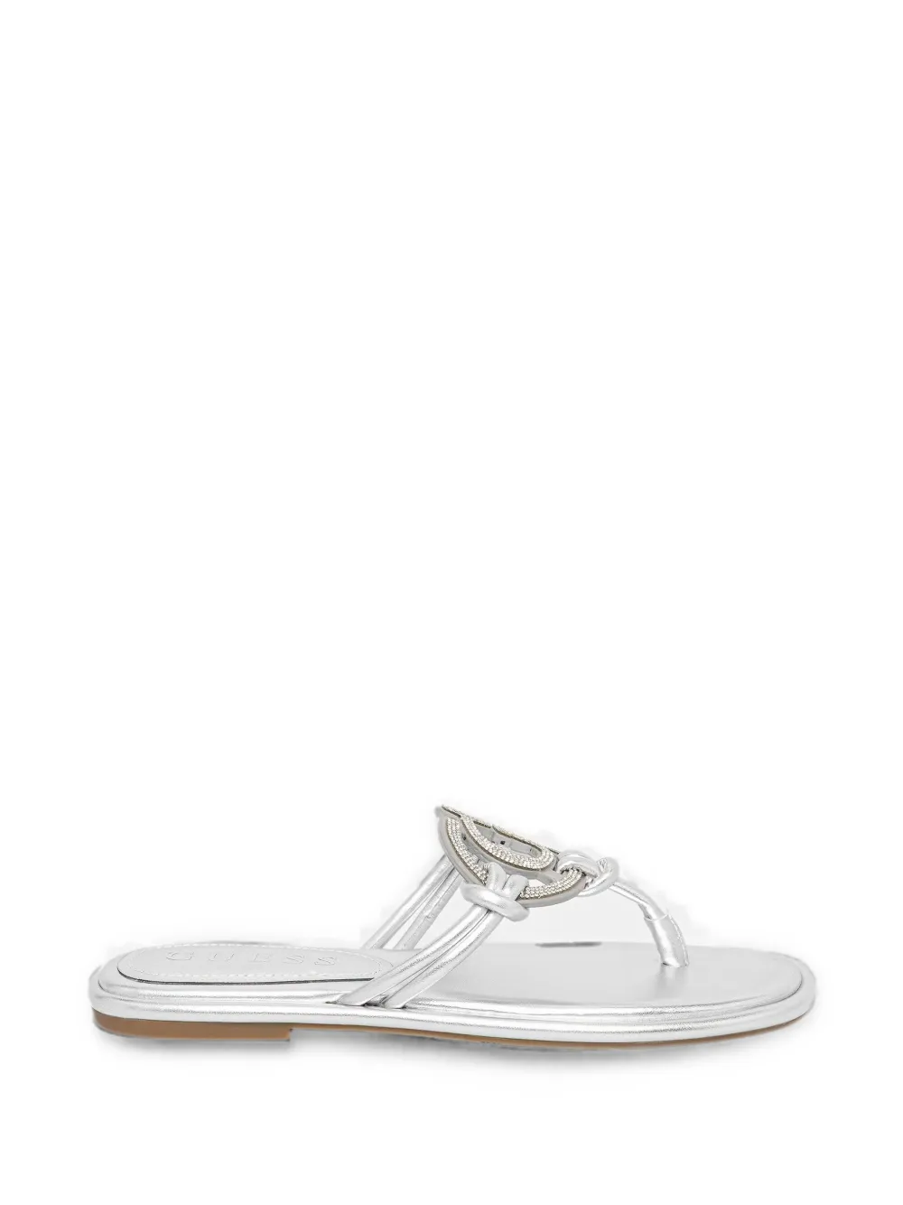 GUESS USA crystal-embellished logo-plaque flip-flops - Silber