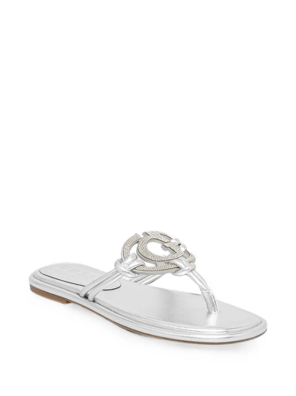GUESS USA Teenslippers verfraaid met kristallen en logoplakkaat Zilver