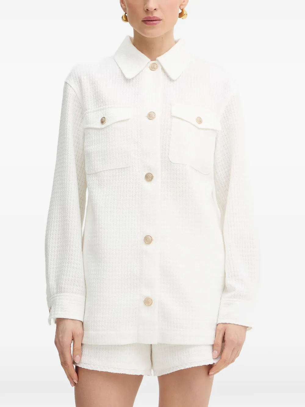 GUESS USA Eulalie bouclé-knit button-up tweed jacket - White