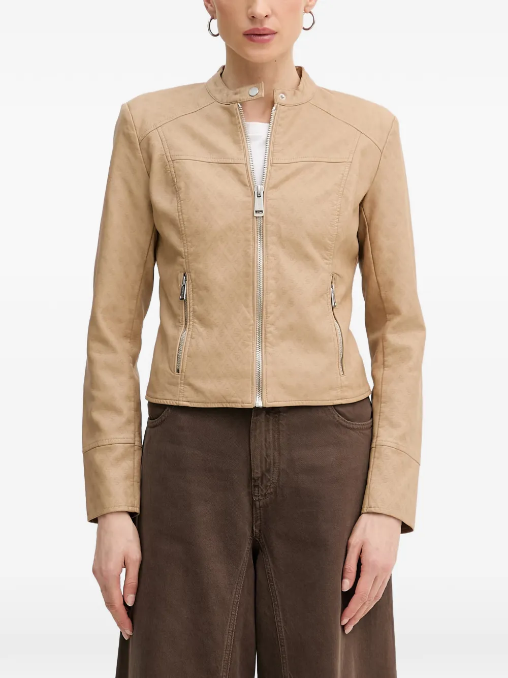 GUESS USA monogram-print zip-up jacket - Neutrals