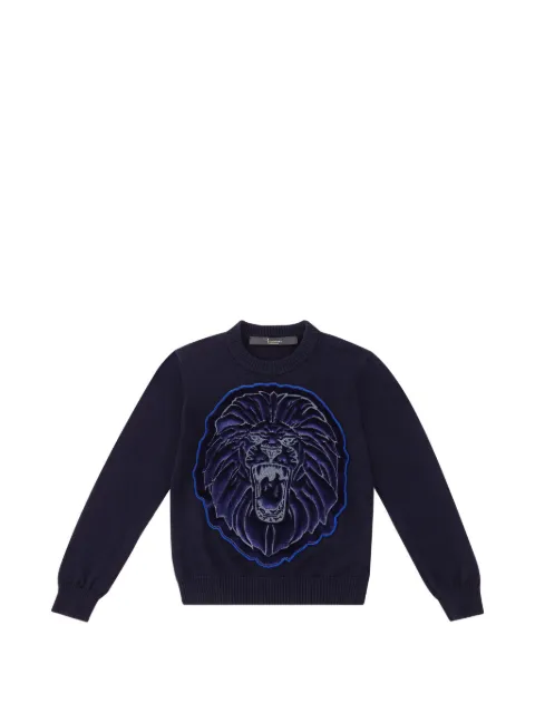 Billionaire Kids lion-embroidered crew-neck sweater