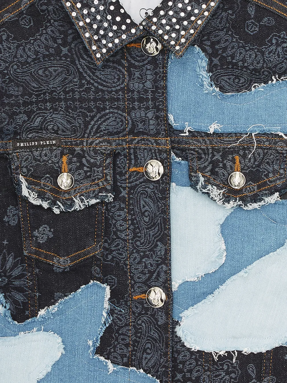 Philipp Plein Junior Denim jack met patchwork Blauw