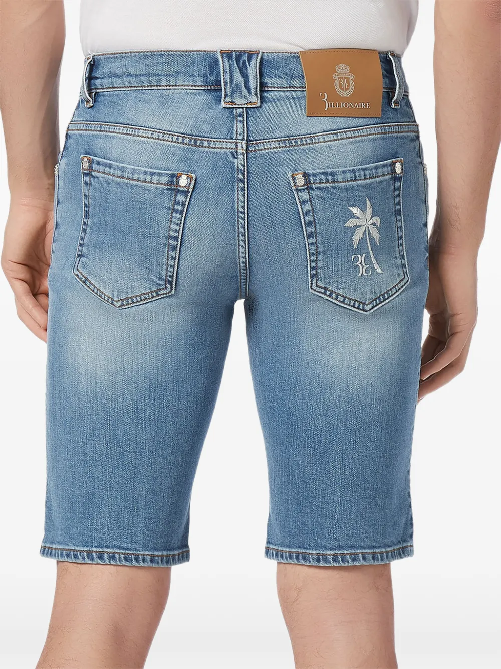 Billionaire Denim shorts met geborduurde palm Blauw