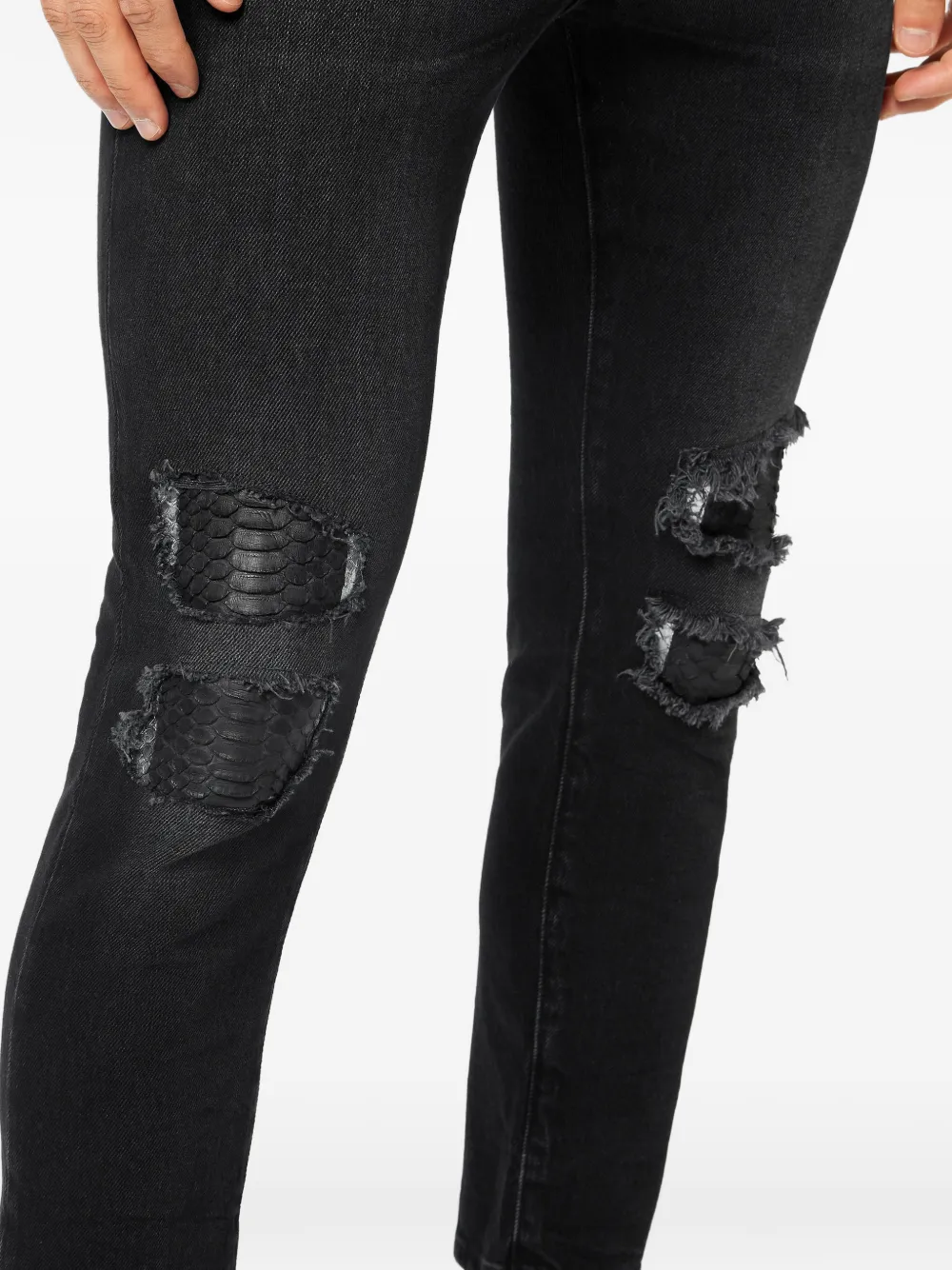 Philipp Plein Gerafelde jeans met python-patch Zwart