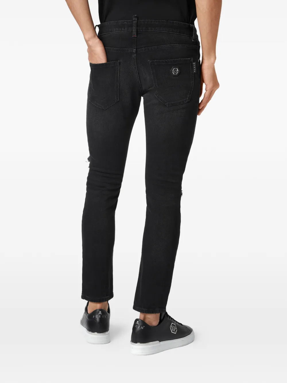 Philipp Plein Gerafelde jeans met python-patch Zwart