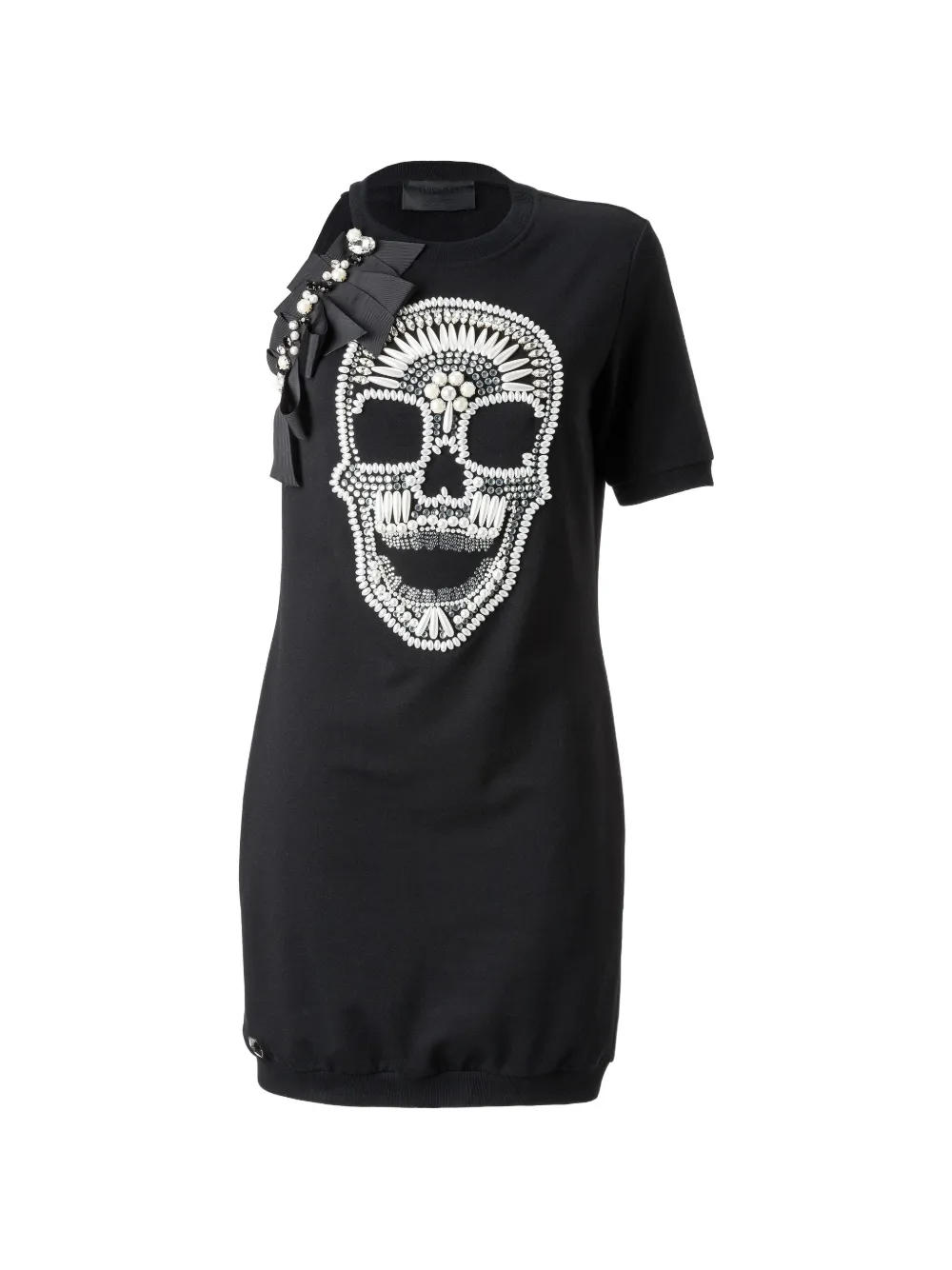Philipp Plein Duffy Square embroidered-skull one-sleeve mini dress - Nero