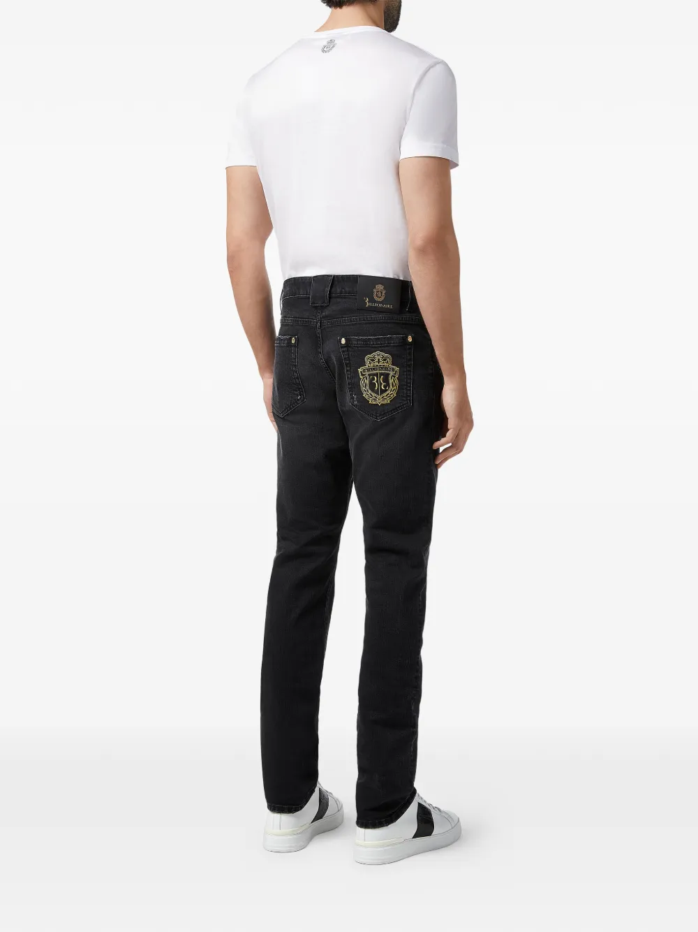 Billionaire Straight katoenen broek met gerafeld detail Zwart
