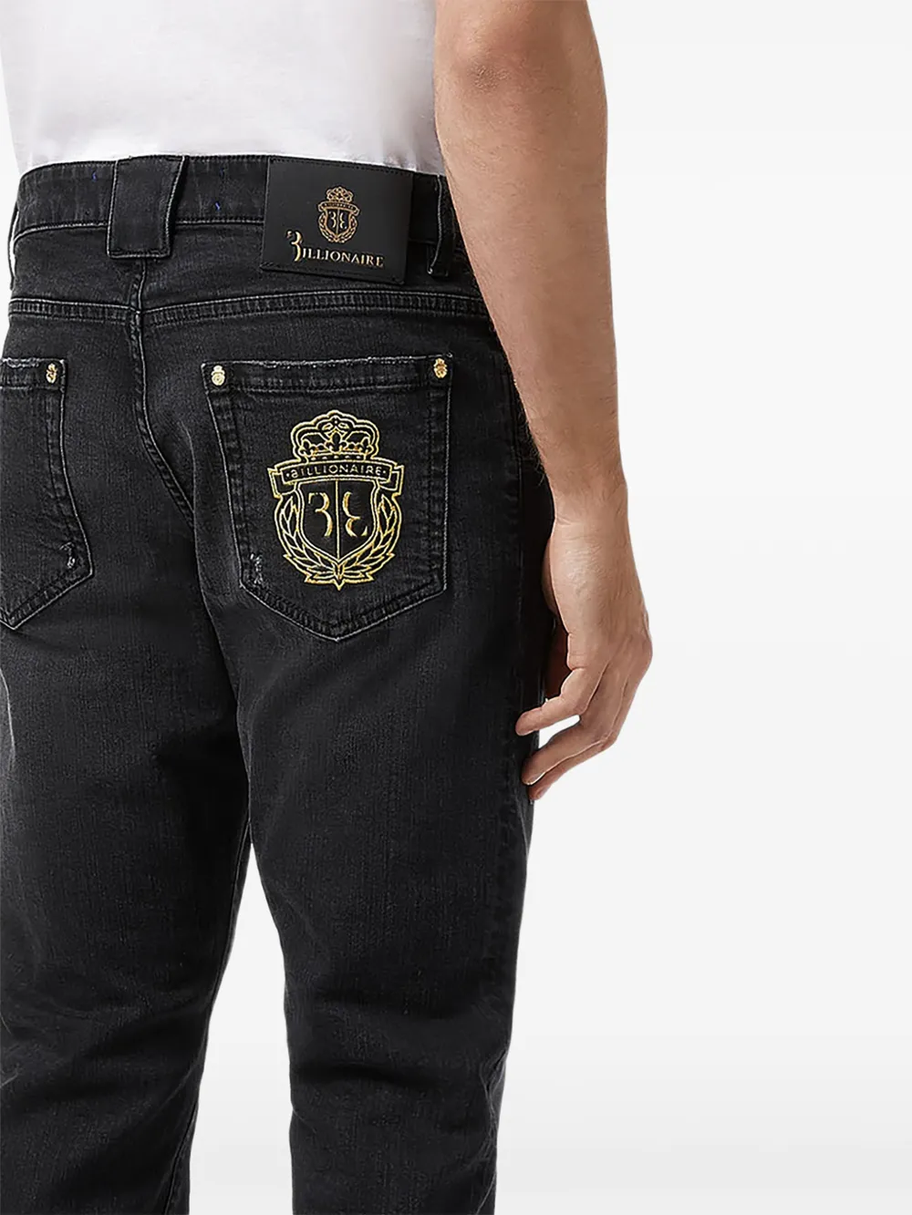 Billionaire Straight katoenen broek met gerafeld detail Zwart