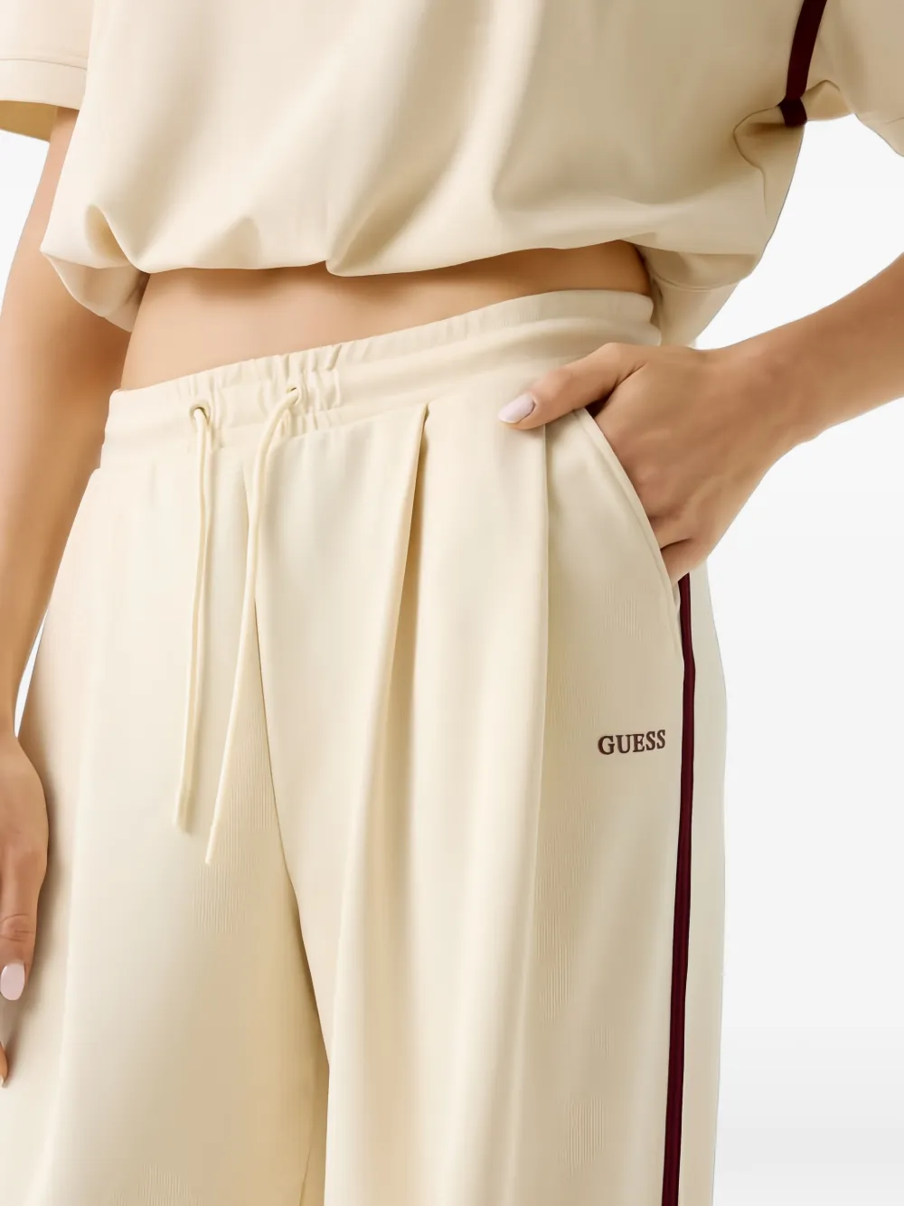 GUESS USA Trainingsbroek met wijde pijpen Beige