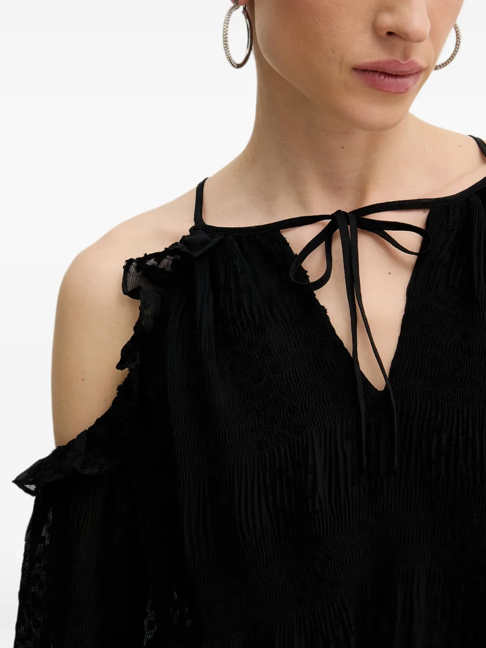 GUESS USA Blouse met open schouders en ruches Zwart