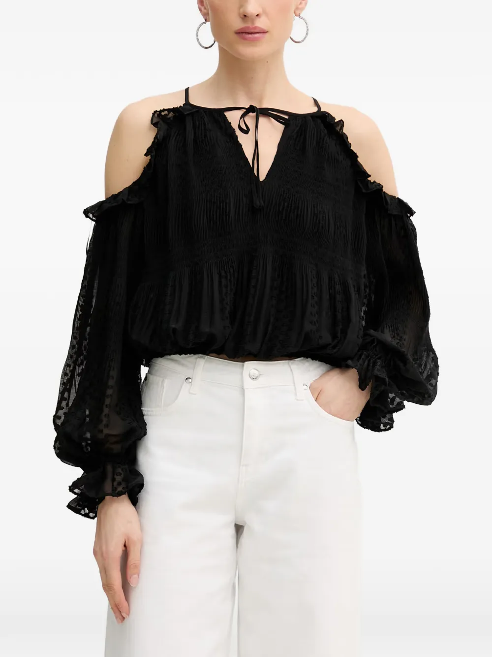 GUESS USA ruffled cold-shoulder blouse - Nero