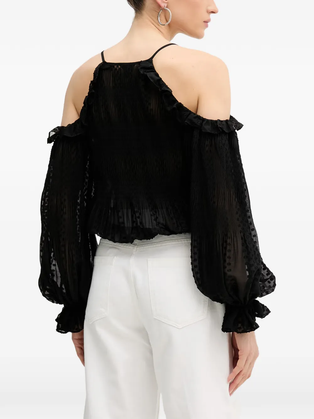 GUESS USA Blouse met open schouders en ruches Zwart
