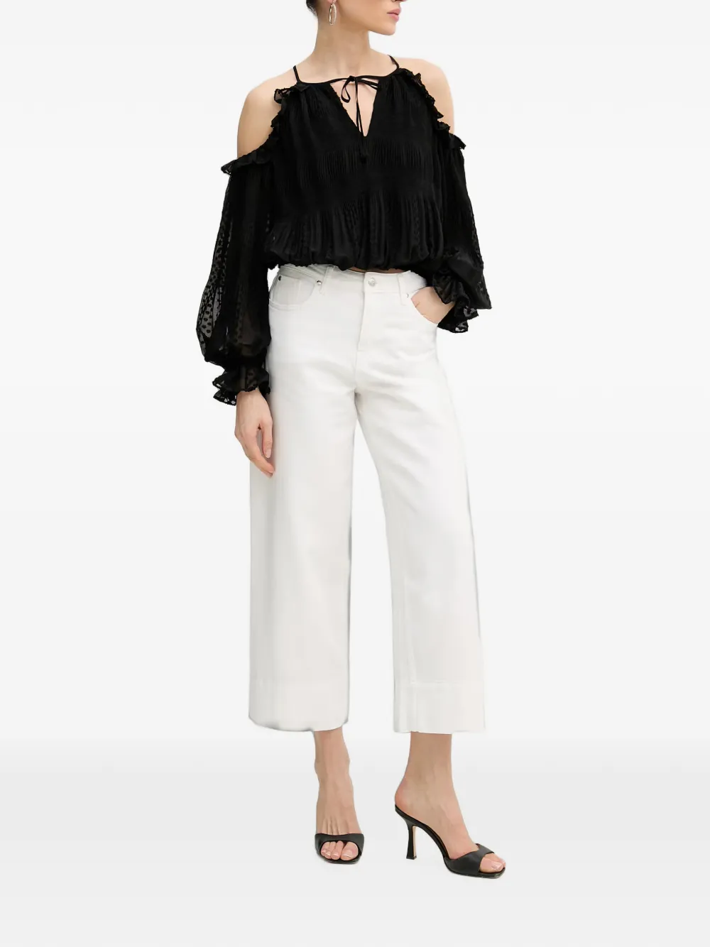 GUESS USA Blouse met open schouders en ruches Zwart