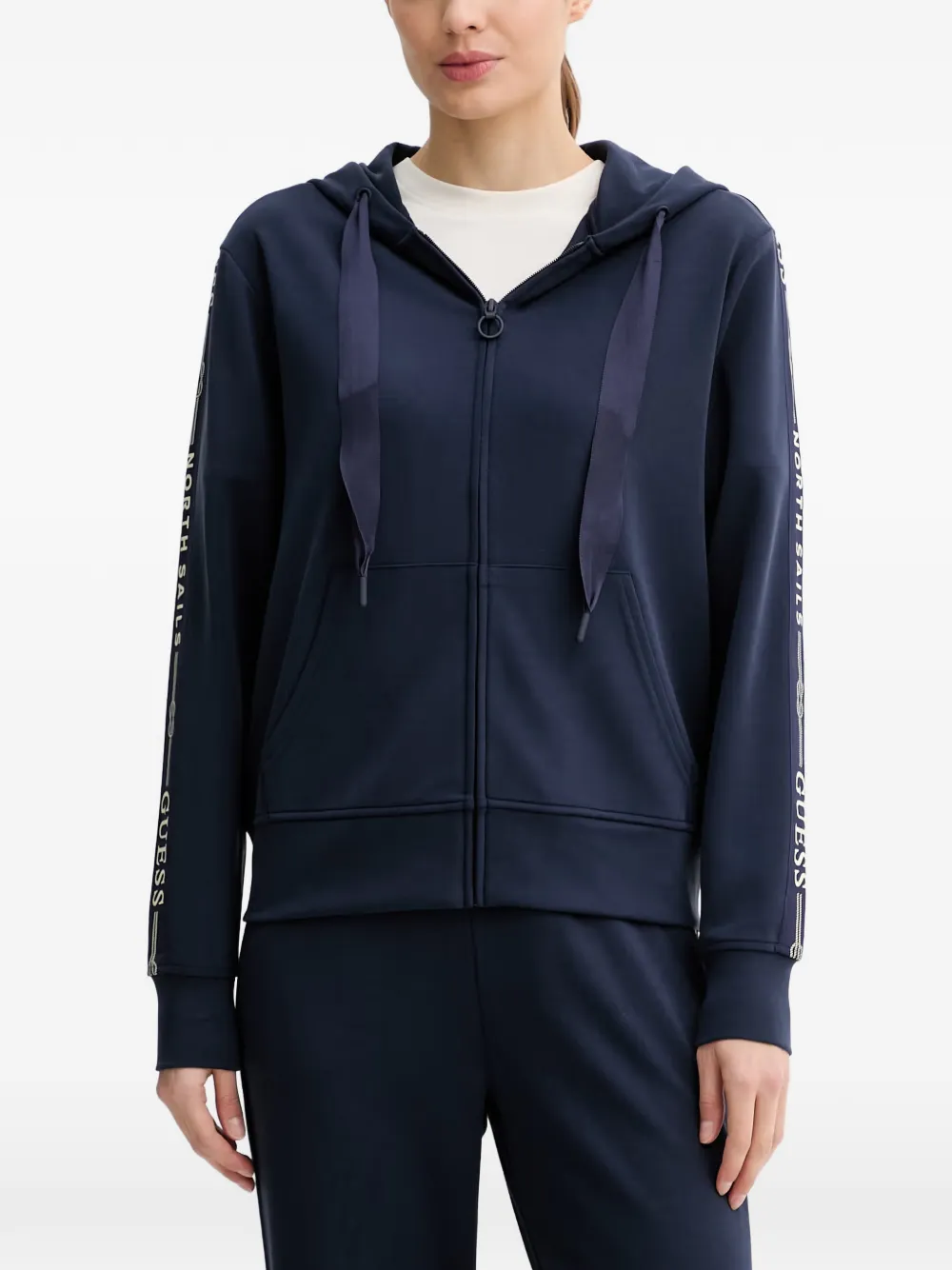 GUESS USA x North Sails logo-tape zip-up hoodie - Blu