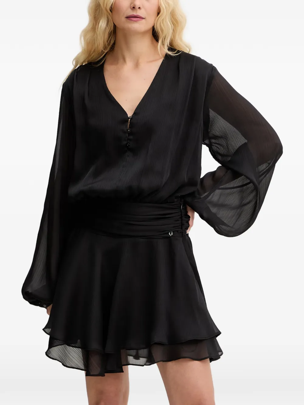 GUESS USA V-neck long-sleeve mini dress - Black