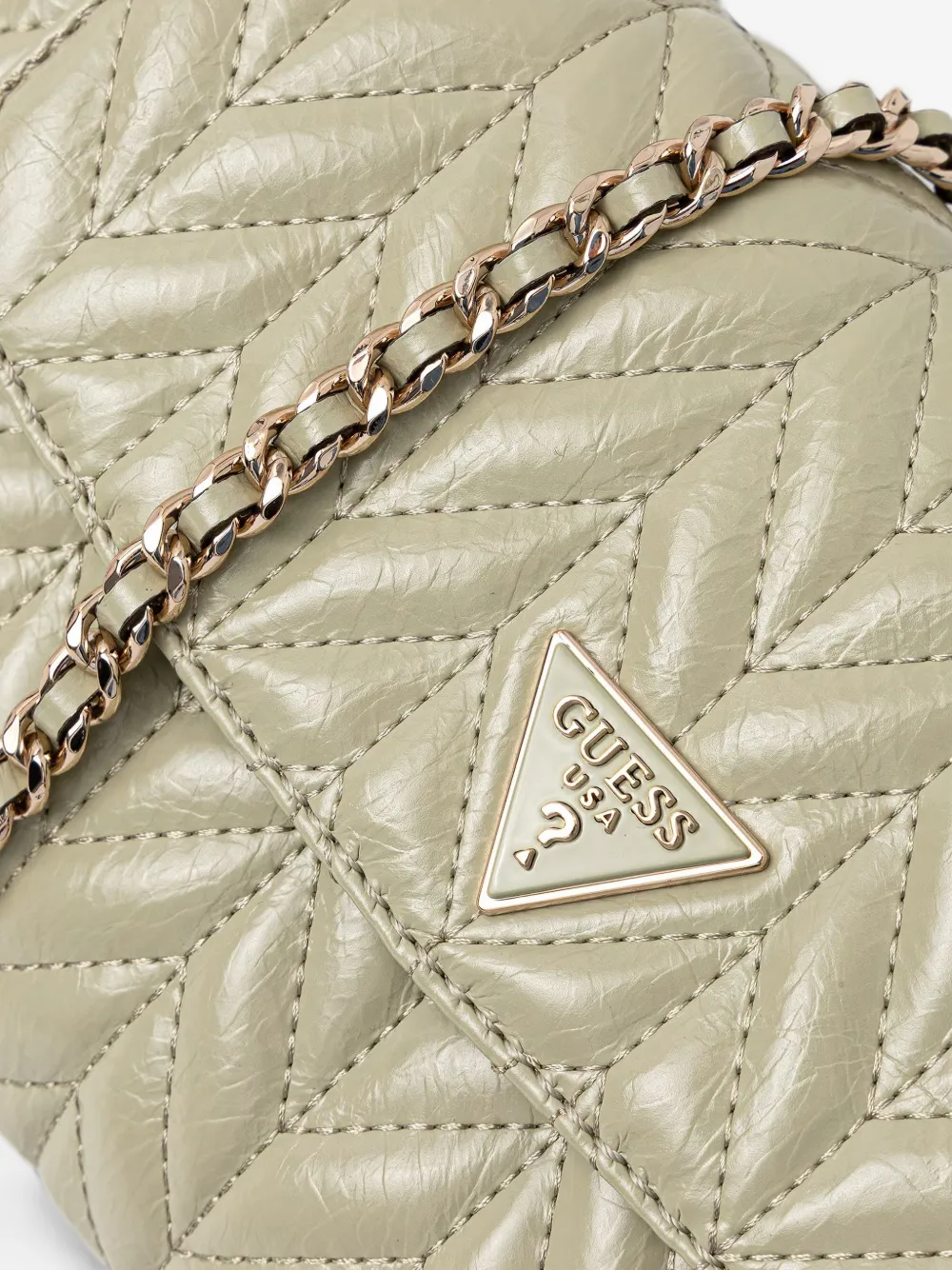 GUESS USA Cheryl gewatteerde leren schoudertas met chevron patroon Groen