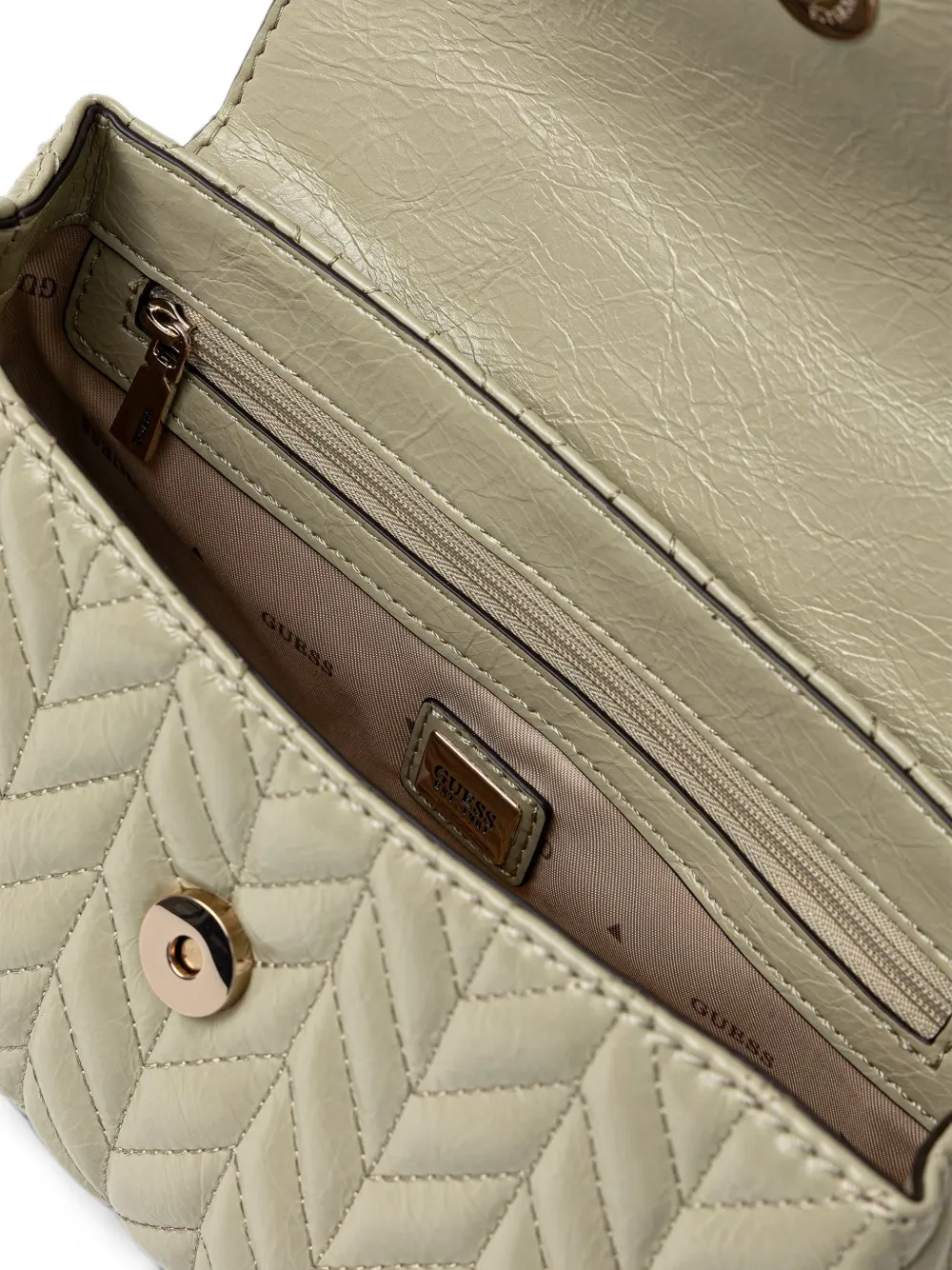 GUESS USA Cheryl gewatteerde leren schoudertas met chevron patroon Groen